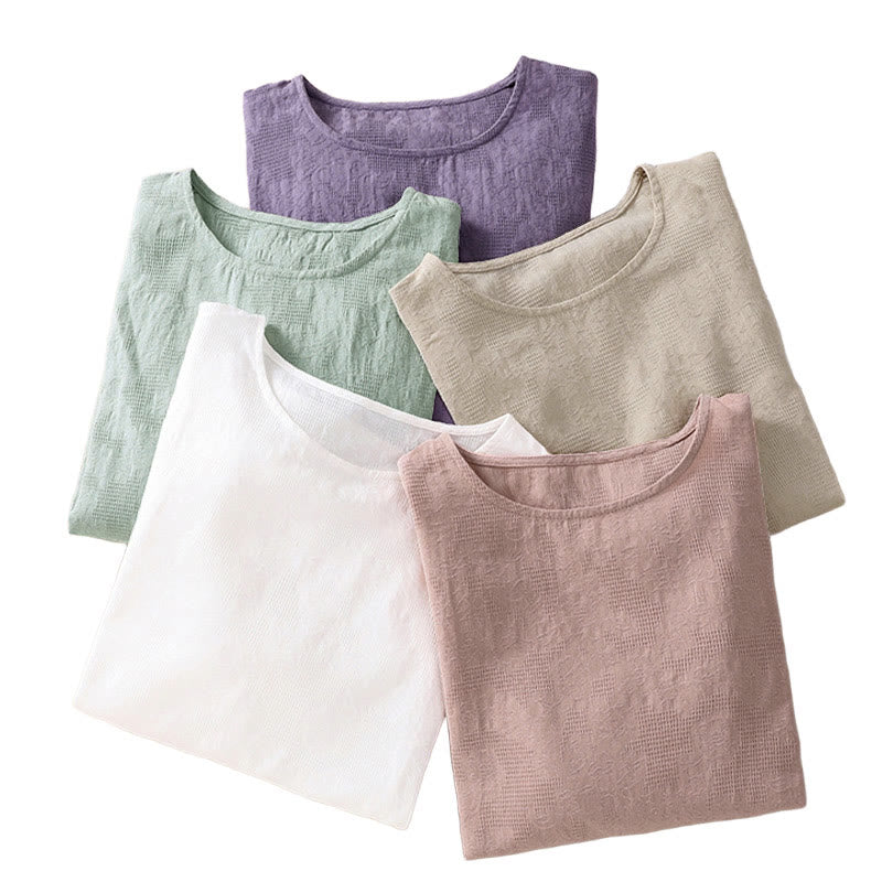 Buddha Stones ​​Jacquard-Baumwollhemd mit unregelmäßigem Saum und Faltenmuster, langärmelig - image 43