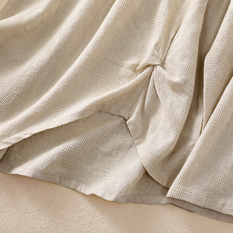 Buddha Stones ​​Jacquard-Baumwollhemd mit unregelmäßigem Saum und Faltenmuster, langärmelig - image 30