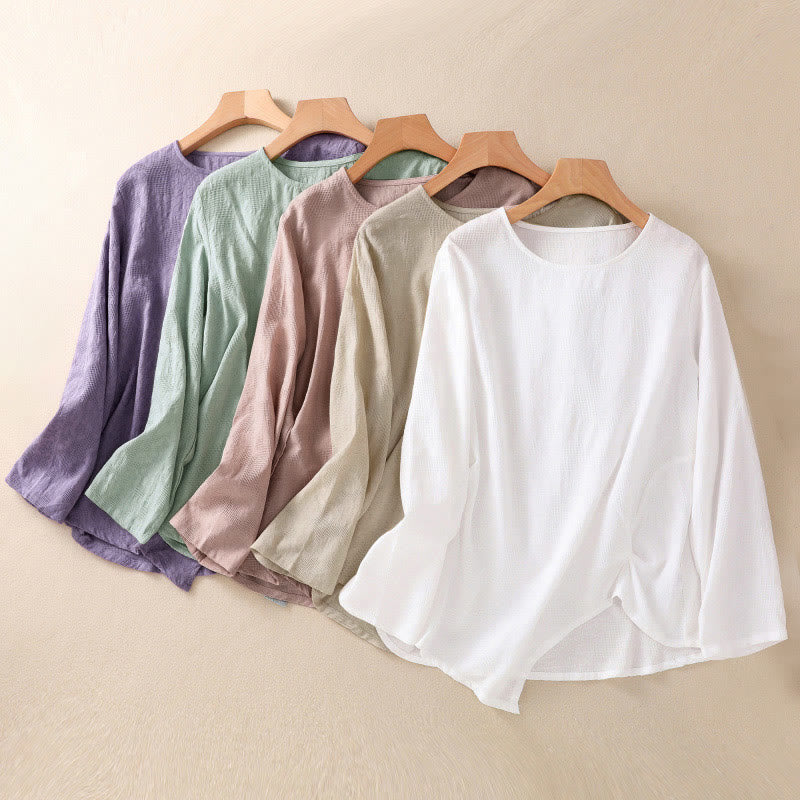 Buddha Stones ​​Jacquard-Baumwollhemd mit unregelmäßigem Saum und Faltenmuster, langärmelig - image 40