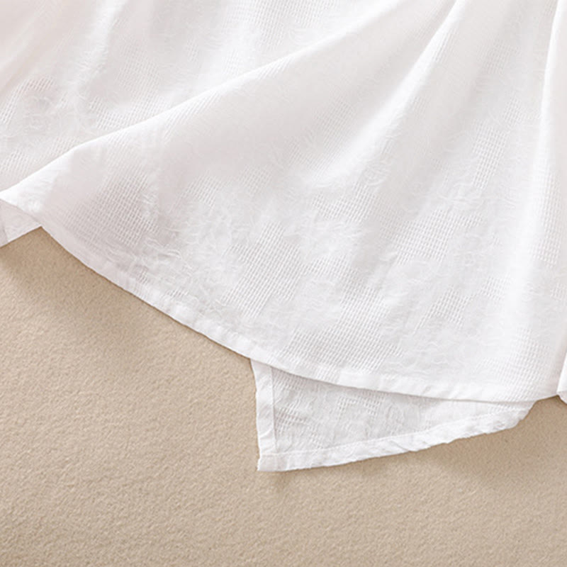 Buddha Stones ​​Jacquard-Baumwollhemd mit unregelmäßigem Saum und Faltenmuster, langärmelig - image 13