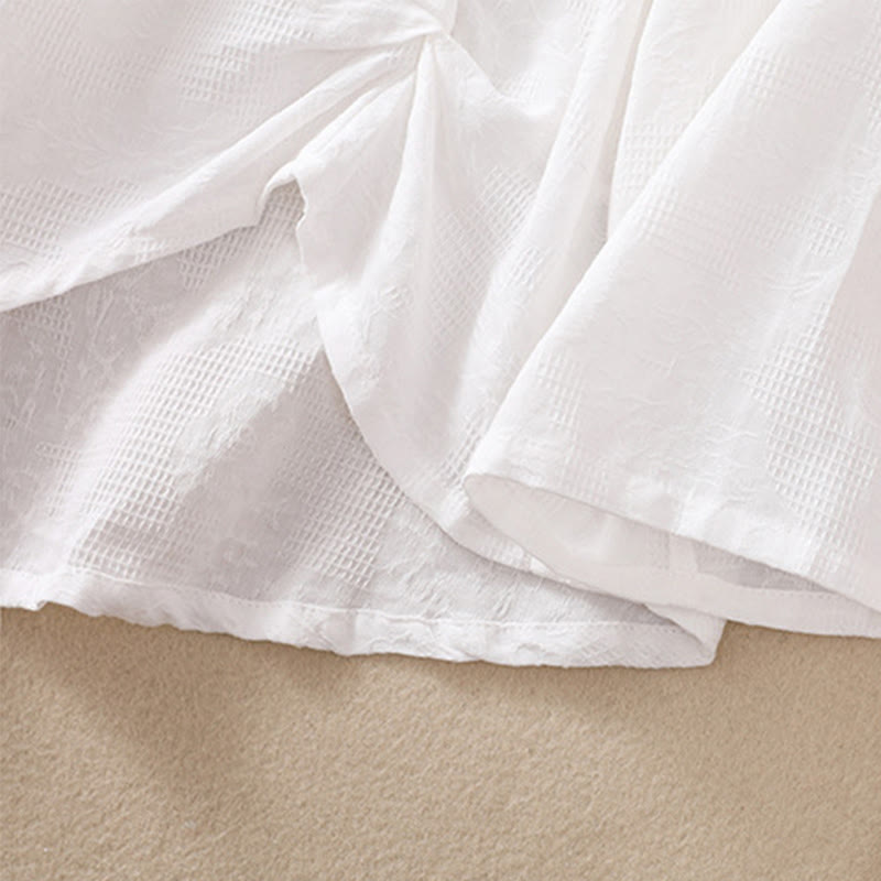 Buddha Stones ​​Jacquard-Baumwollhemd mit unregelmäßigem Saum und Faltenmuster, langärmelig - image 14