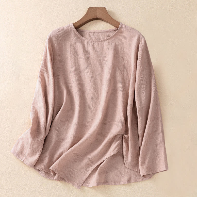 Buddha Stones ​​Jacquard-Langarmshirt mit unregelmäßigem Saum und Faltenmuster für Damen - DarkSalmon - US8-10, UK/AU12-14, EU40-42 (2XL) - image 16