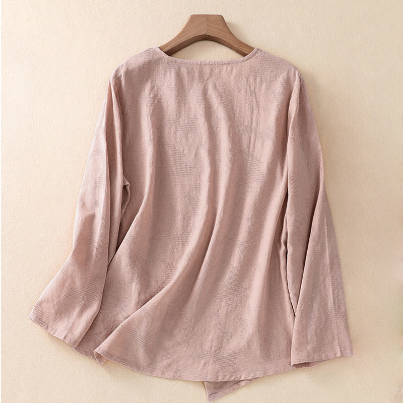 Buddha Stones ​​Jacquard-Langarmshirt mit unregelmäßigem Saum und Faltenmuster für Damen - image 17