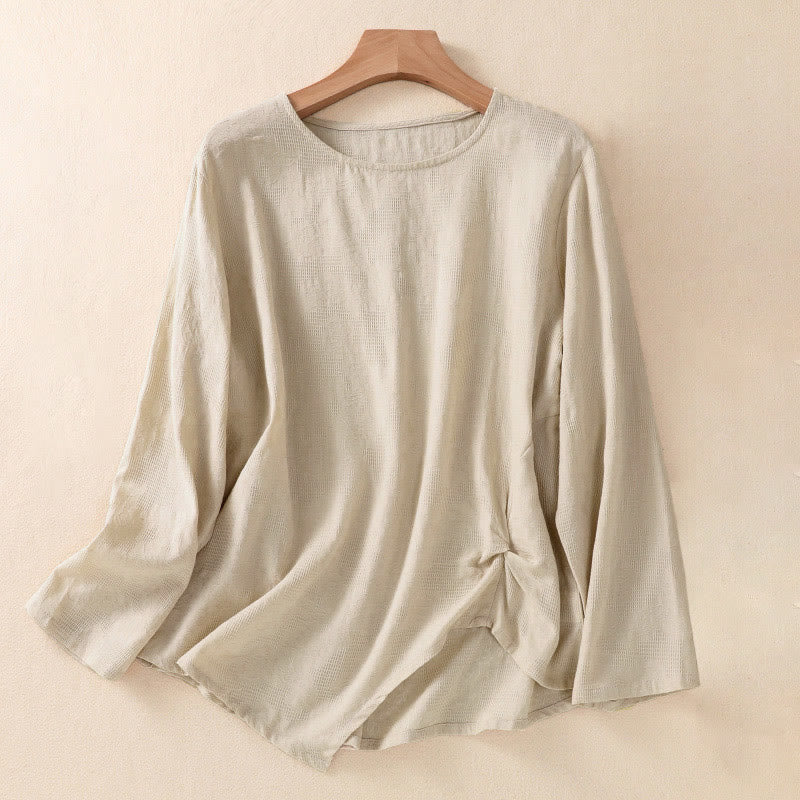 Buddha Stones ​​Jacquard-Langarmshirt mit unregelmäßigem Saum und Faltenmuster für Damen - Leinen - US8-10, UK/AU12-14, EU40-42 (2XL) - image 25