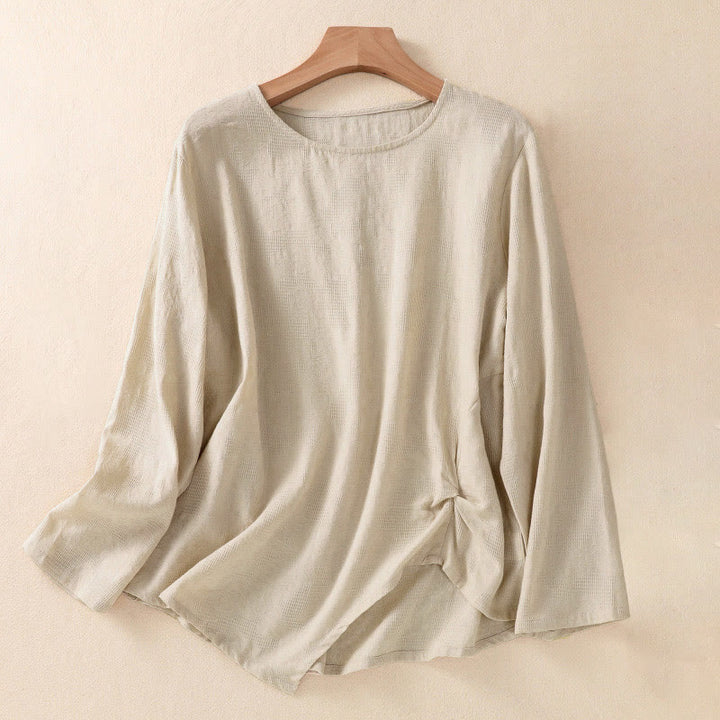 Buddha Stones ​​Jacquard-Langarmshirt mit unregelmäßigem Saum und Faltenmuster für Damen - Leinen - US8-10, UK/AU12-14, EU40-42 (2XL) - image 25