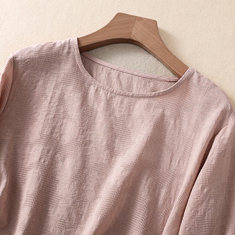 Buddha Stones ​​Jacquard-Langarmshirt mit unregelmäßigem Saum und Faltenmuster für Damen - image 18