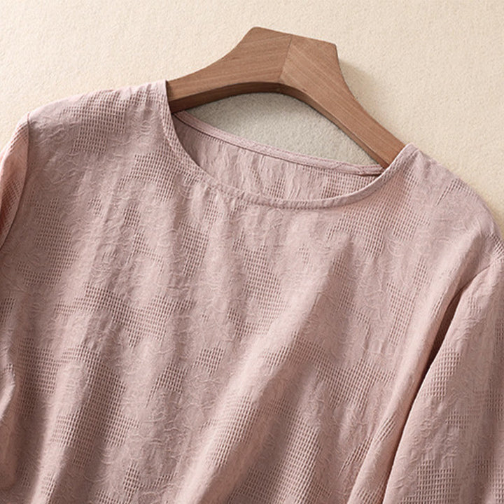 Buddha Stones ​​Jacquard-Langarmshirt mit unregelmäßigem Saum und Faltenmuster für Damen - image 18