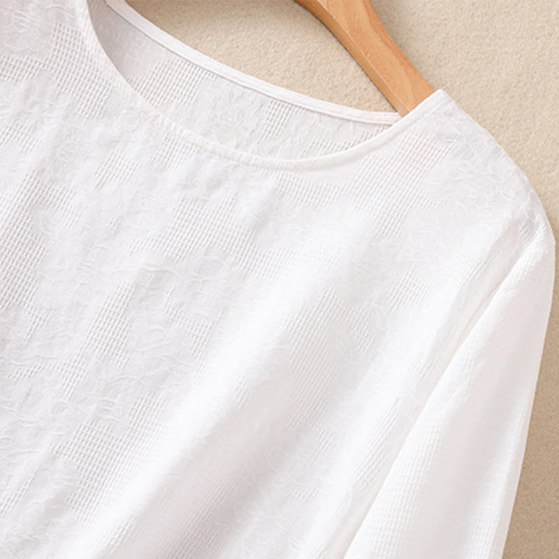 Buddha Stones ​​Jacquard-Baumwollhemd mit unregelmäßigem Saum und Faltenmuster, langärmelig - image 12