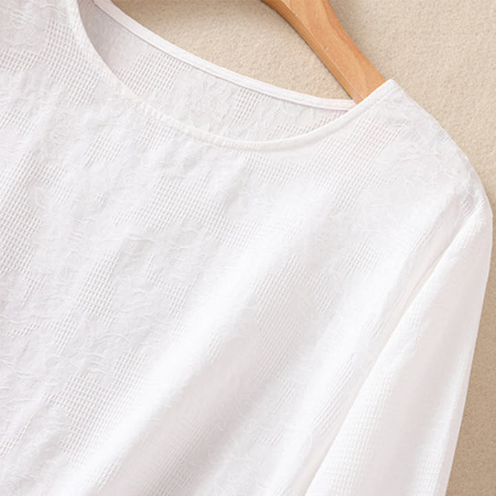 Buddha Stones ​​Jacquard-Baumwollhemd mit unregelmäßigem Saum und Faltenmuster, langärmelig - image 12