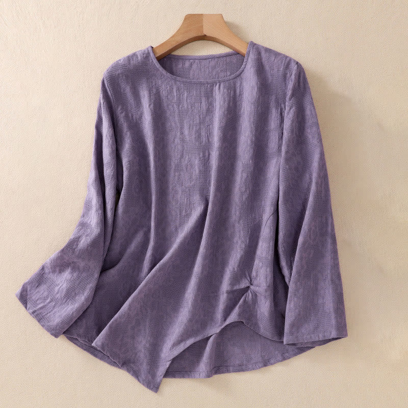 Buddha Stones ​​Jacquard-Langarmshirt mit unregelmäßigem Saum und Faltenmuster für Damen - DarkOrchid - US8-10, UK/AU12-14, EU40-42 (2XL) - image 0