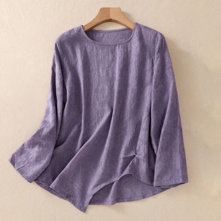 Buddha Stones ​​Jacquard-Langarmshirt mit unregelmäßigem Saum und Faltenmuster für Damen - DarkOrchid - US8-10, UK/AU12-14, EU40-42 (2XL) - image 0