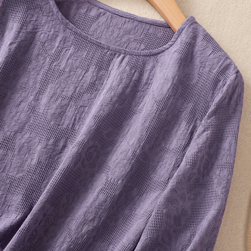 Buddha Stones ​​Jacquard-Baumwollhemd mit unregelmäßigem Saum und Faltenmuster, langärmelig - image 4