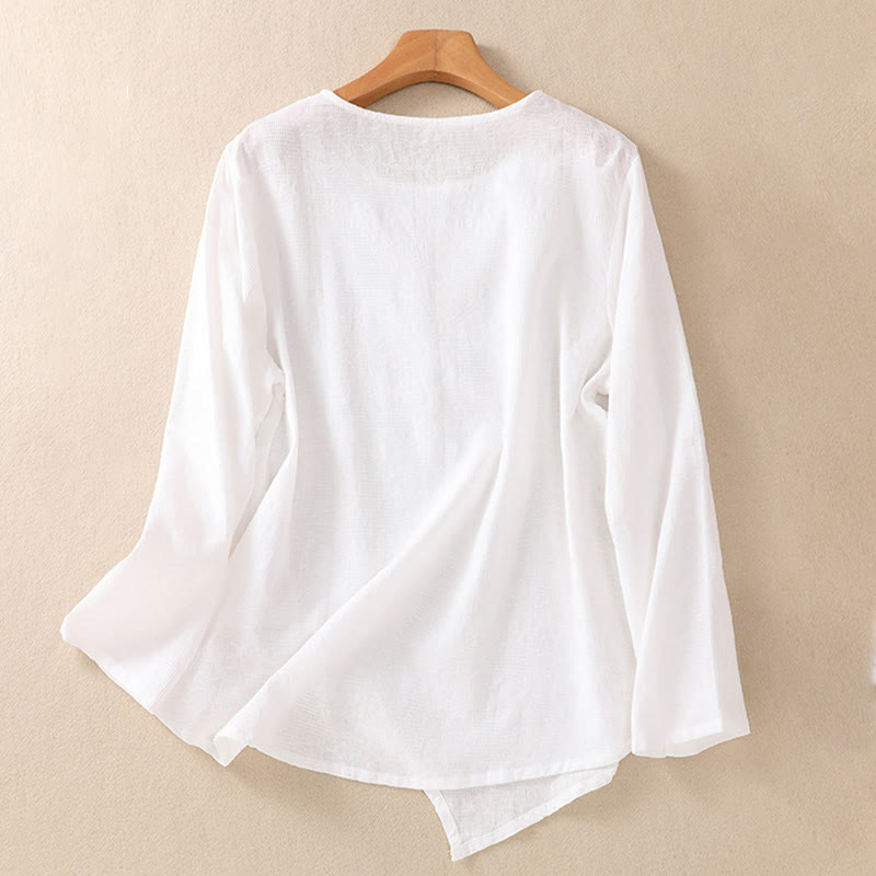 Buddha Stones ​​Jacquard-Baumwollhemd mit unregelmäßigem Saum und Faltenmuster, langärmelig - image 9