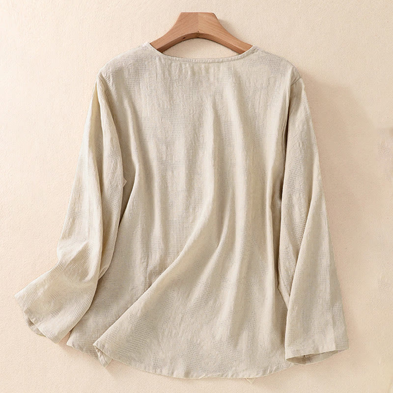 Buddha Stones ​​Jacquard-Langarmshirt mit unregelmäßigem Saum und Faltenmuster für Damen - image 26