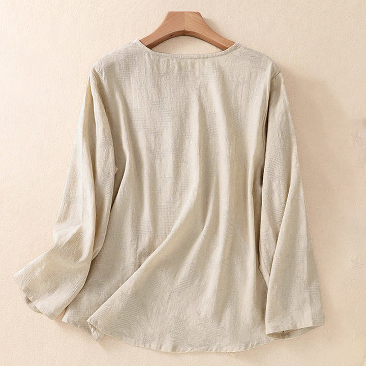 Buddha Stones ​​Jacquard-Langarmshirt mit unregelmäßigem Saum und Faltenmuster für Damen - image 26