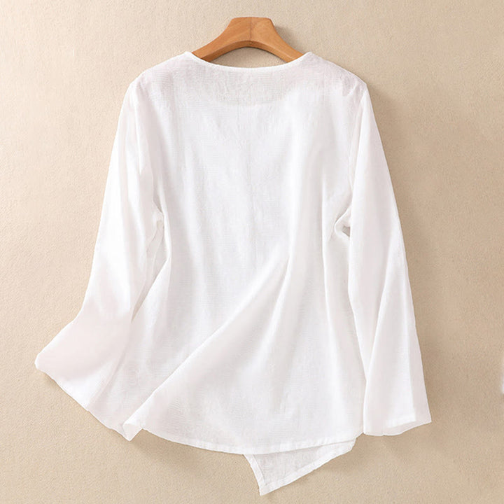 Buddha Stones ​​Jacquard-Langarmshirt mit unregelmäßigem Saum und Faltenmuster für Damen - image 9