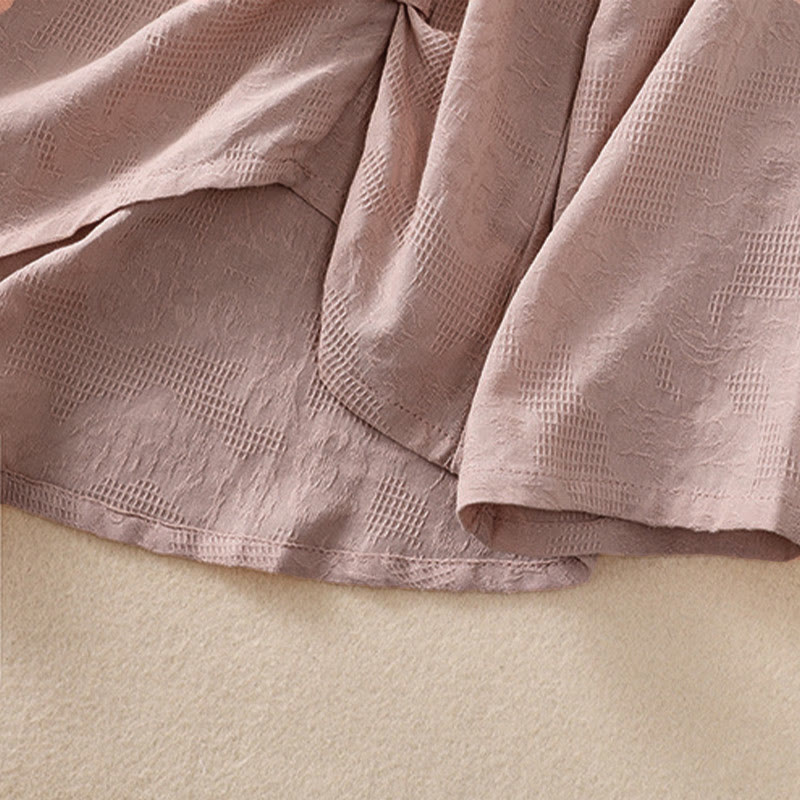 Buddha Stones ​​Jacquard-Baumwollhemd mit unregelmäßigem Saum und Faltenmuster, langärmelig - image 22