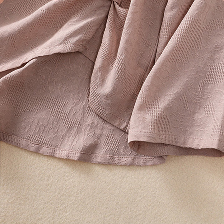 Buddha Stones ​​Jacquard-Baumwollhemd mit unregelmäßigem Saum und Faltenmuster, langärmelig - image 22