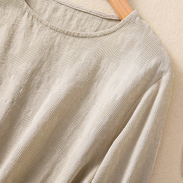 Buddha Stones ​​Jacquard-Baumwollhemd mit unregelmäßigem Saum und Faltenmuster, langärmelig - image 29