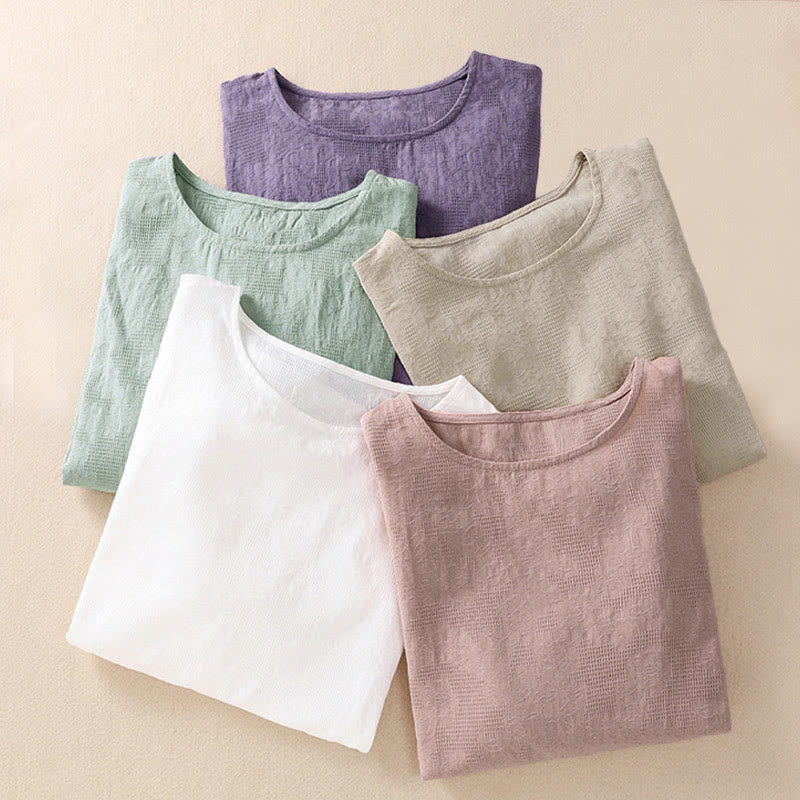 Buddha Stones ​​Jacquard-Baumwollhemd mit unregelmäßigem Saum und Faltenmuster, langärmelig - image 41