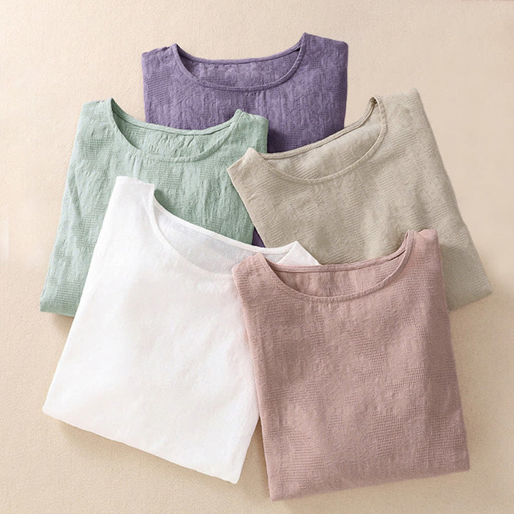 Buddha Stones ​​Jacquard-Baumwollhemd mit unregelmäßigem Saum und Faltenmuster, langärmelig - image 41