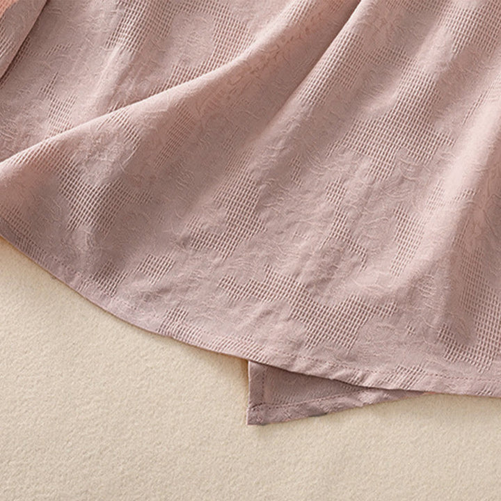 Buddha Stones ​​Jacquard-Baumwollhemd mit unregelmäßigem Saum und Faltenmuster, langärmelig - image 23