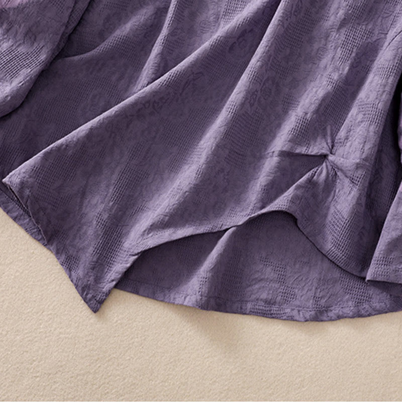 Buddha Stones ​​Jacquard-Baumwollhemd mit unregelmäßigem Saum und Faltenmuster, langärmelig - image 5