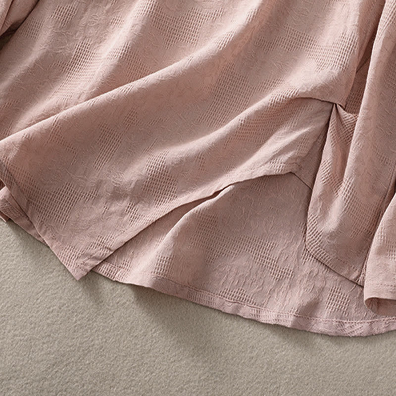 Buddha Stones ​​Jacquard-Baumwollhemd mit unregelmäßigem Saum und Faltenmuster, langärmelig - image 21