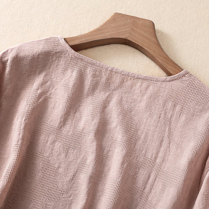 Buddha Stones ​​Jacquard-Baumwollhemd mit unregelmäßigem Saum und Faltenmuster, langärmelig - image 19