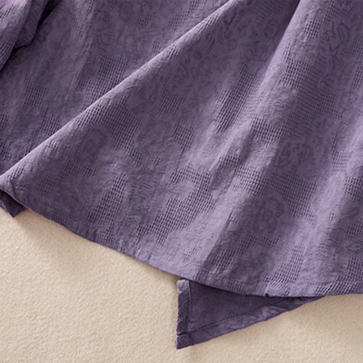 Buddha Stones ​​Jacquard-Baumwollhemd mit unregelmäßigem Saum und Faltenmuster, langärmelig - image 7