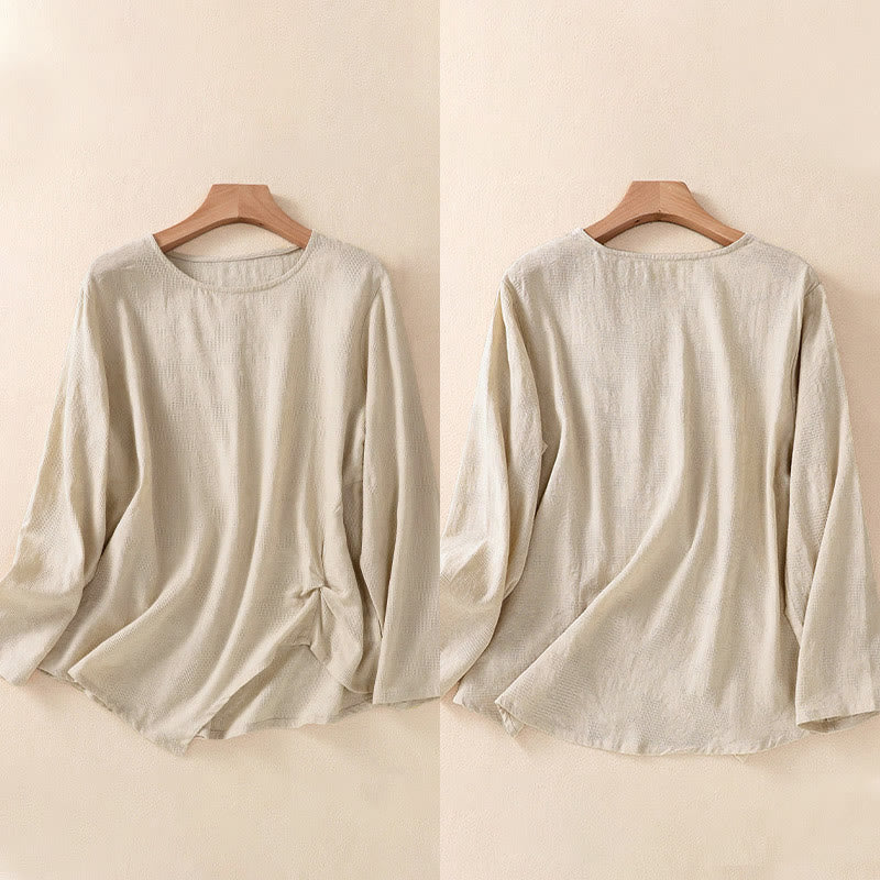 Buddha Stones ​​Jacquard-Langarmshirt mit unregelmäßigem Saum und Faltenmuster für Damen - image 32