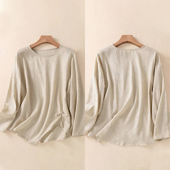 Buddha Stones ​​Jacquard-Langarmshirt mit unregelmäßigem Saum und Faltenmuster für Damen - image 32
