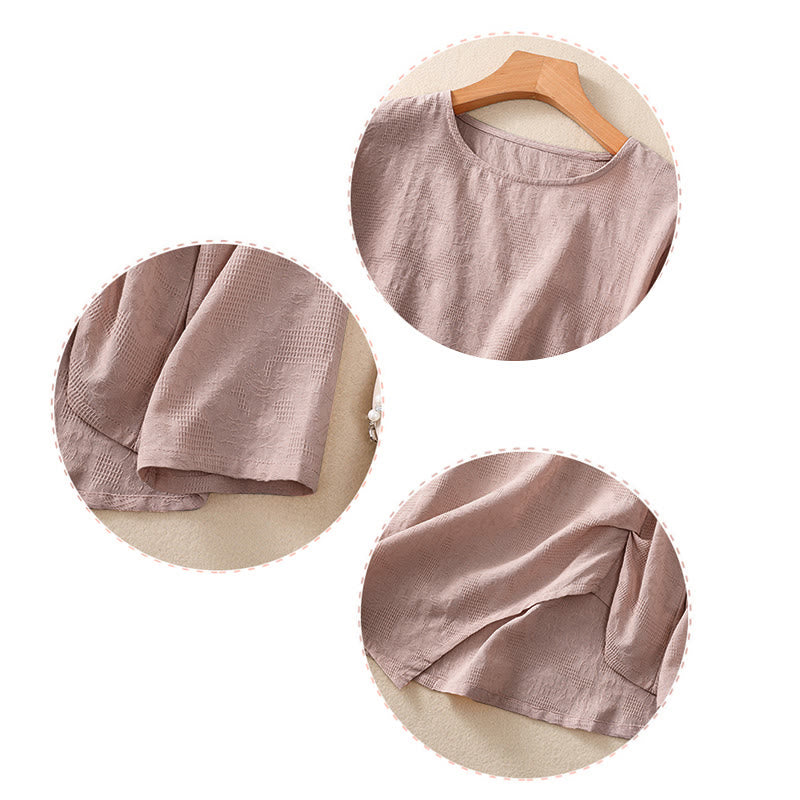 Buddha Stones ​​Jacquard-Langarmshirt mit unregelmäßigem Saum und Faltenmuster für Damen - image 24