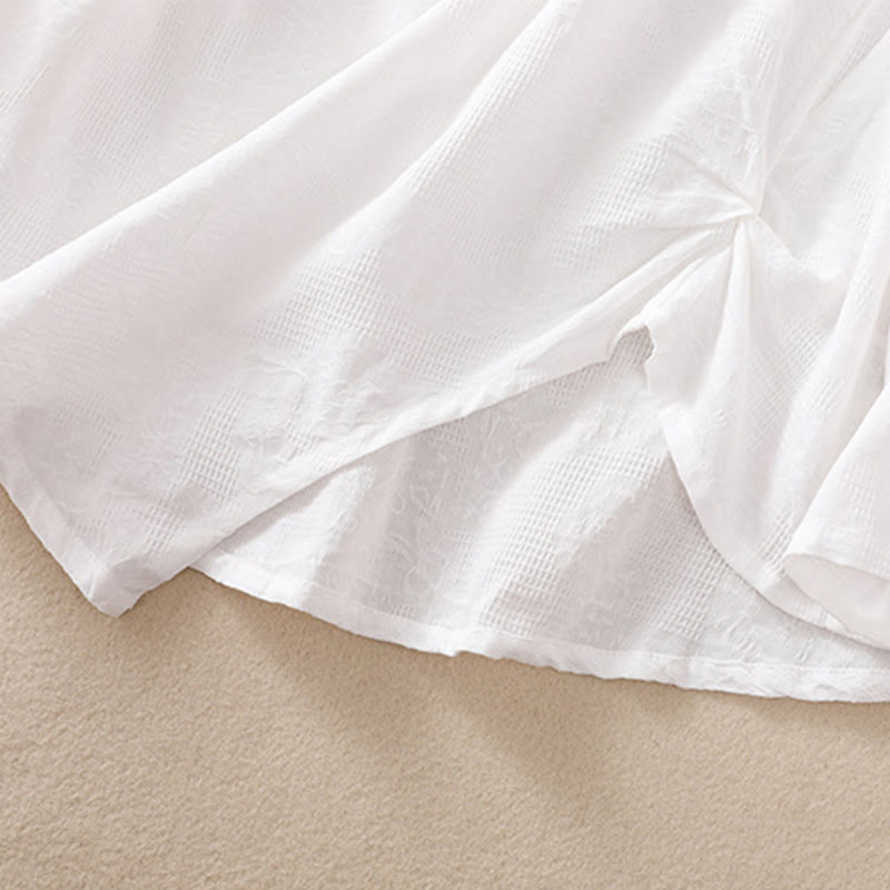 Buddha Stones ​​Jacquard-Baumwollhemd mit unregelmäßigem Saum und Faltenmuster, langärmelig - image 15