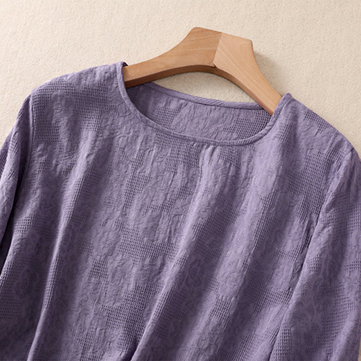 Buddha Stones ​​Jacquard-Langarmshirt mit unregelmäßigem Saum und Faltenmuster für Damen - image 2