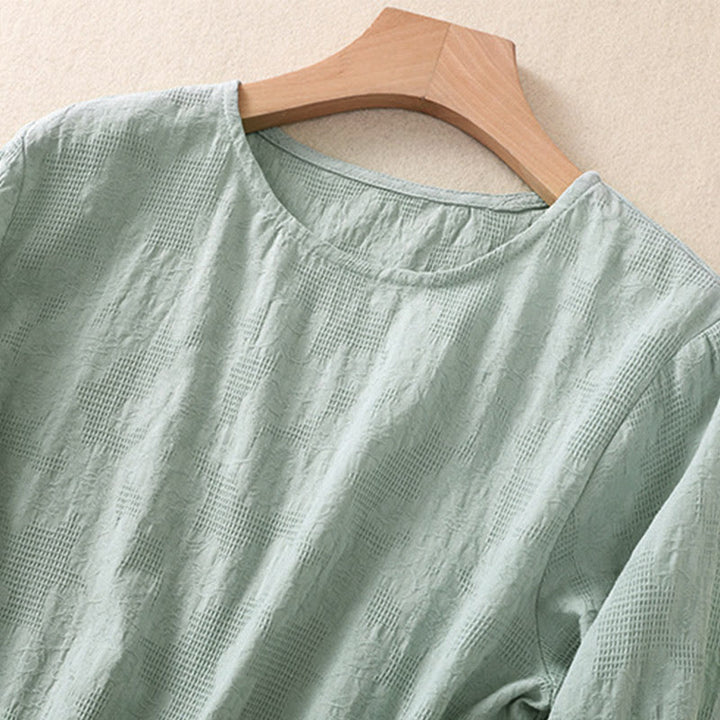Buddha Stones ​​Jacquard-Langarmshirt mit unregelmäßigem Saum und Faltenmuster für Damen - image 35