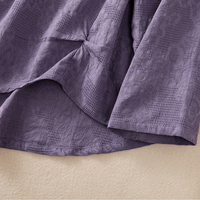 Buddha Stones ​​Jacquard-Baumwollhemd mit unregelmäßigem Saum und Faltenmuster, langärmelig - image 6