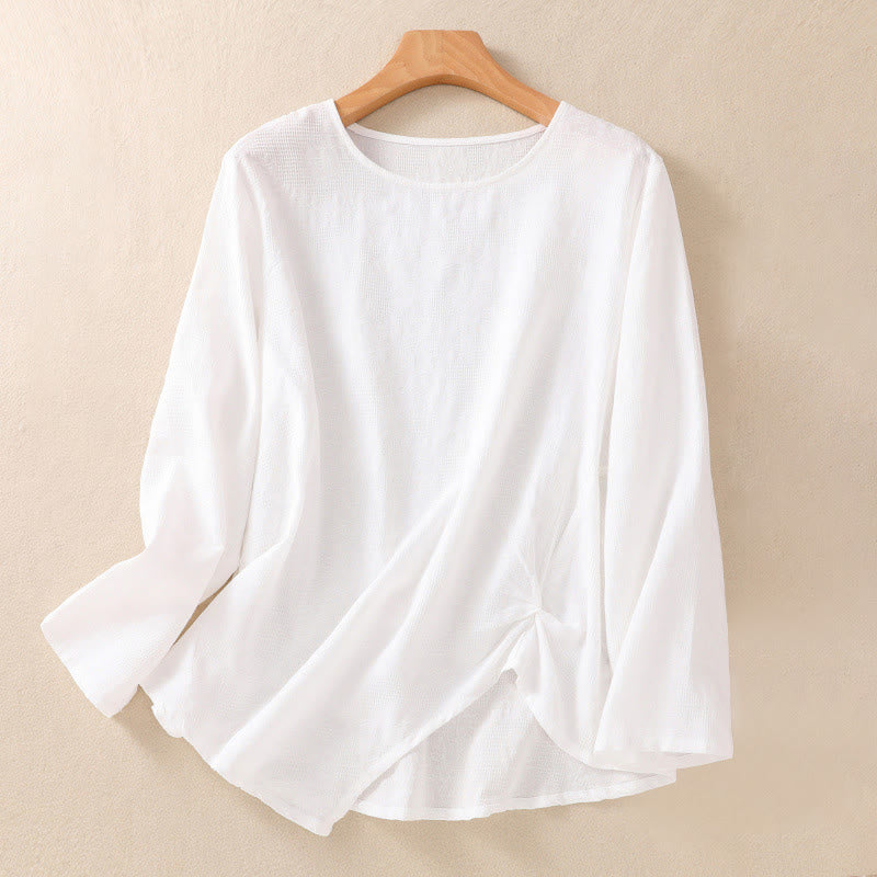 Buddha Stones ​​Jacquard-Baumwollhemd mit unregelmäßigem Saum und Faltenmuster, langärmelig - Weiß - US 8-10, UK/AU 12-14, EU 40-42 (2XL) - image 8