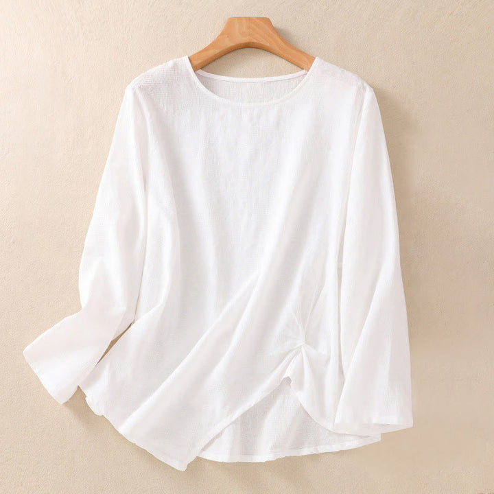 Buddha Stones ​​Jacquard-Baumwollhemd mit unregelmäßigem Saum und Faltenmuster, langärmelig - Weiß - US 8-10, UK/AU 12-14, EU 40-42 (2XL) - image 8