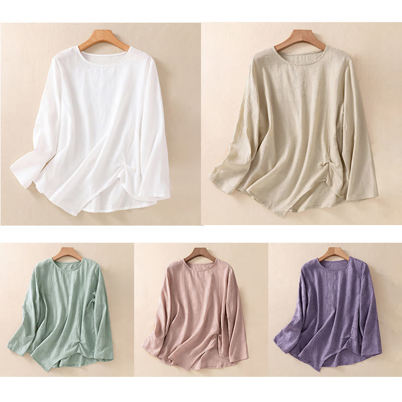 Buddha Stones ​​Jacquard-Langarmshirt mit unregelmäßigem Saum und Faltenmuster für Damen - image 42