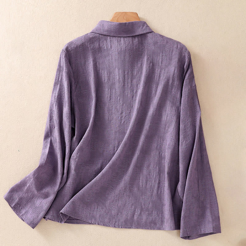 Buddha Stones ​​Herbststickerei, asymmetrisches Design, Froschknopf, Damen-Baumwoll-Langarmshirt - image 32