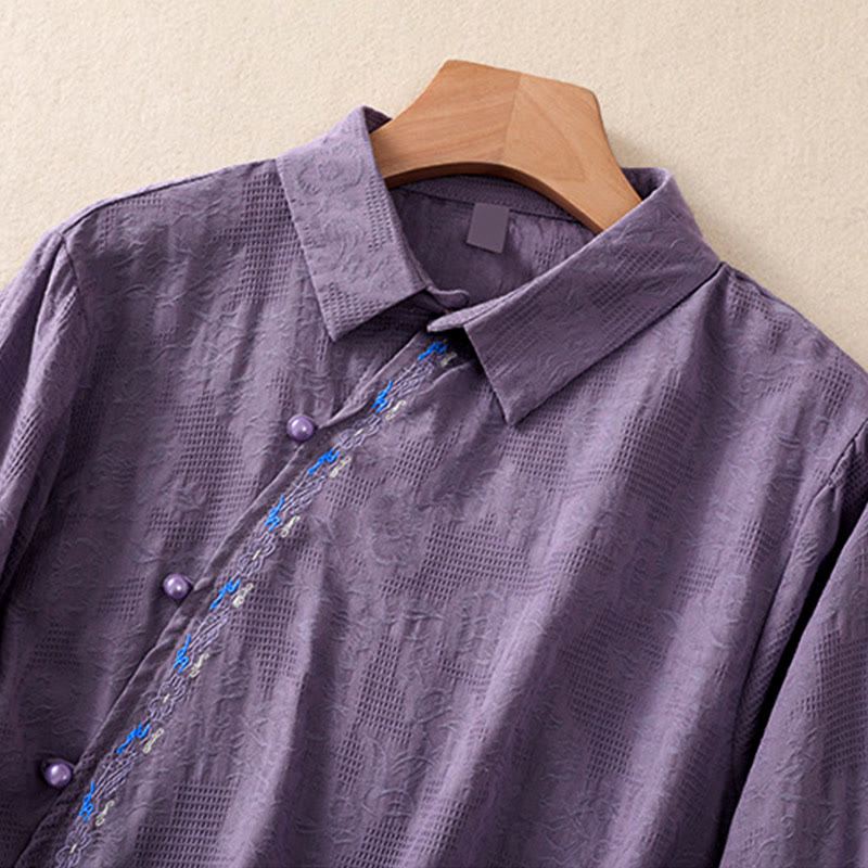 Buddha Stones ​​Herbststickerei, asymmetrisches Design, Froschknopf, Damen-Baumwoll-Langarmshirt - image 33