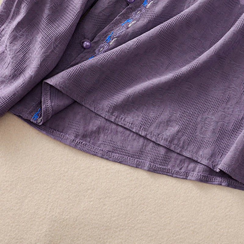 Buddha Stones ​​Herbststickerei, asymmetrisches Design, Froschknopf, Damen-Baumwoll-Langarmshirt - image 36