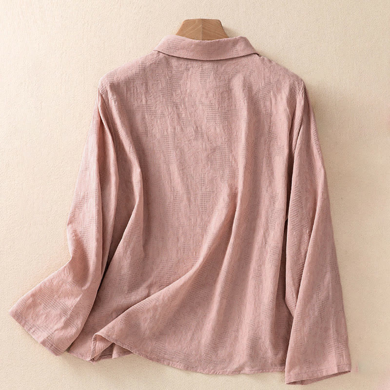 Buddha Stones ​​Herbststickerei, asymmetrisches Design, Froschknopf, Damen-Baumwoll-Langarmshirt - image 15