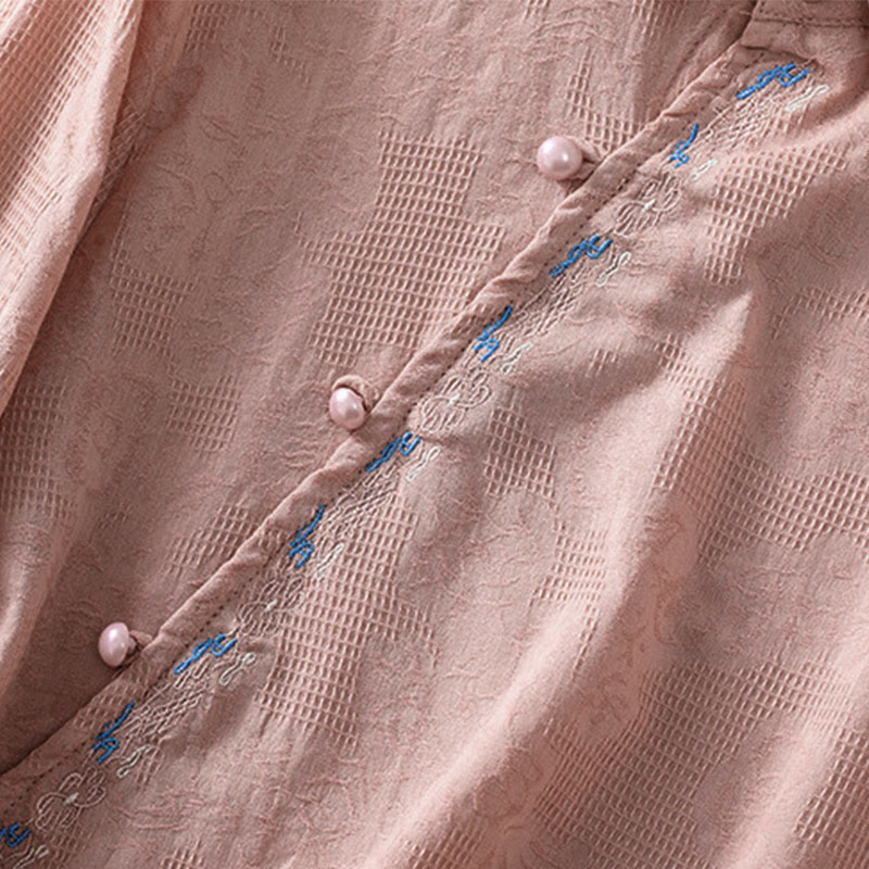 Buddha Stones ​​Herbststickerei, asymmetrisches Design, Froschknopf, Damen-Baumwoll-Langarmshirt - image 18