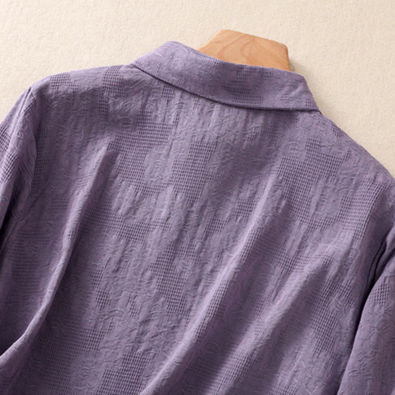 Buddha Stones ​​Herbststickerei, asymmetrisches Design, Froschknopf, Damen-Baumwoll-Langarmshirt - image 34