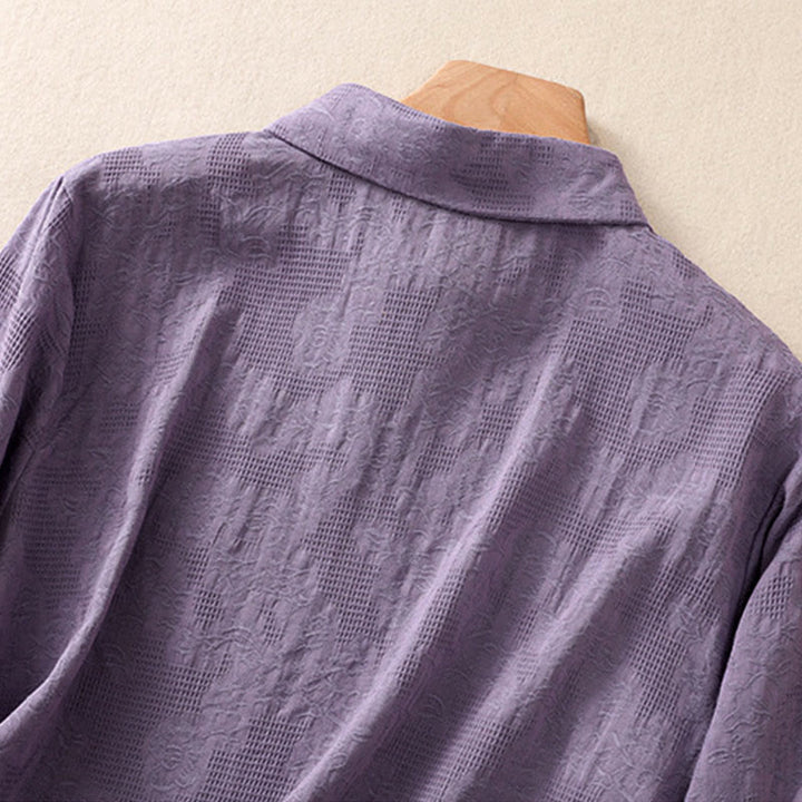 Buddha Stones ​​Herbststickerei, asymmetrisches Design, Froschknopf, Damen-Baumwoll-Langarmshirt - image 34