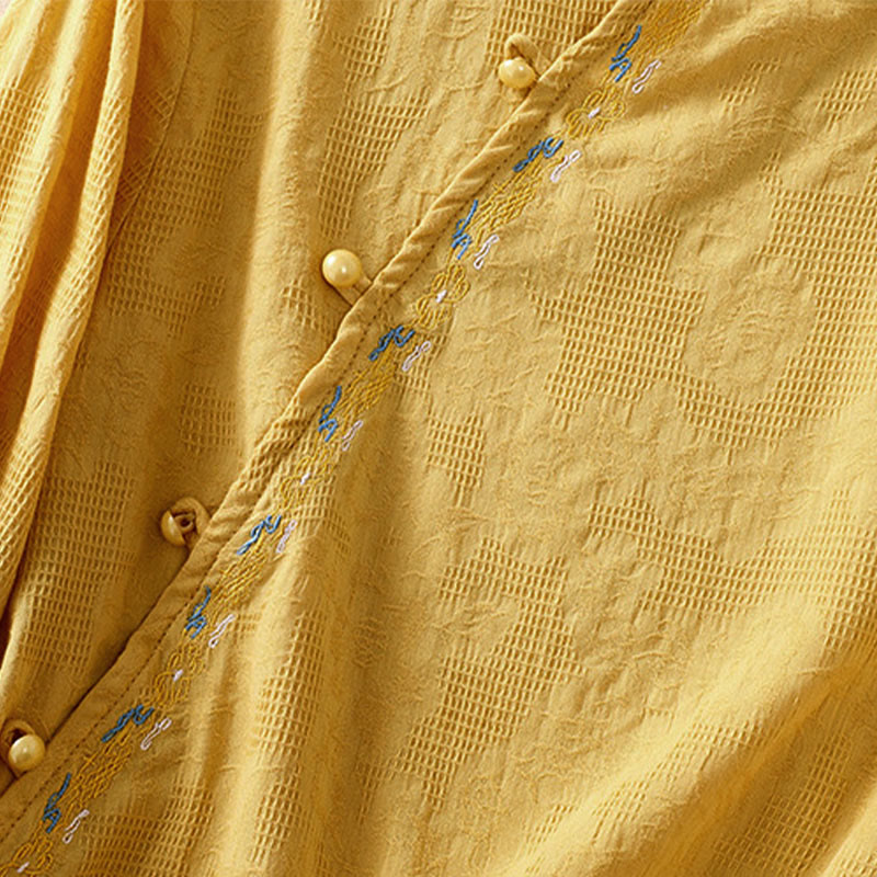 Buddha Stones ​​Herbststickerei, asymmetrisches Design, Froschknopf, Damen-Baumwoll-Langarmshirt - image 28