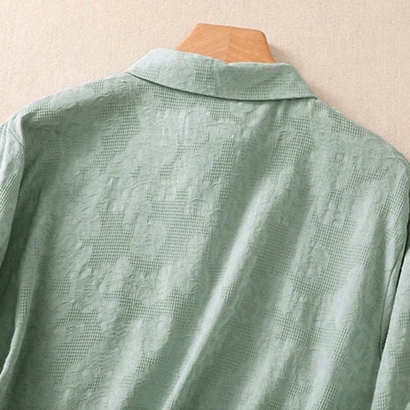 Buddha Stones ​​Herbststickerei, asymmetrisches Design, Froschknopf, Damen-Baumwoll-Langarmshirt - image 3