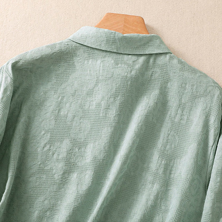 Buddha Stones ​​Herbststickerei, asymmetrisches Design, Froschknopf, Damen-Baumwoll-Langarmshirt - image 3